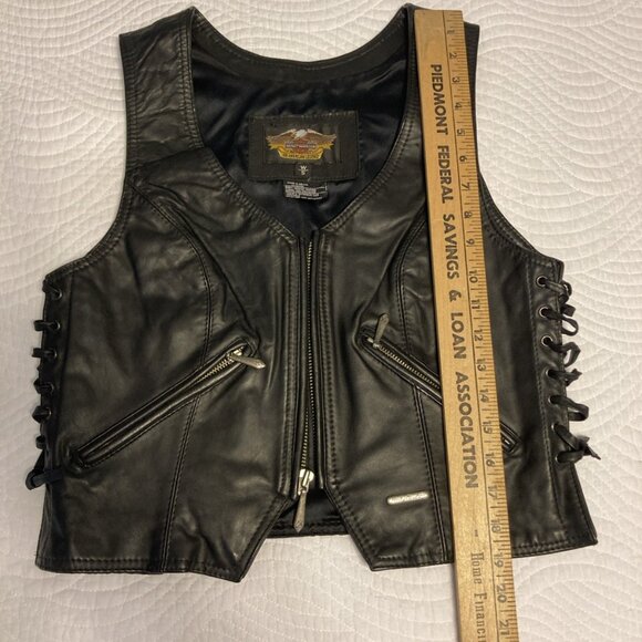 HARLEY-DAVIDSON Women’s Leather Motorcycle Vest w/ Lace-up Sides Size S - Picture 12 of 12
